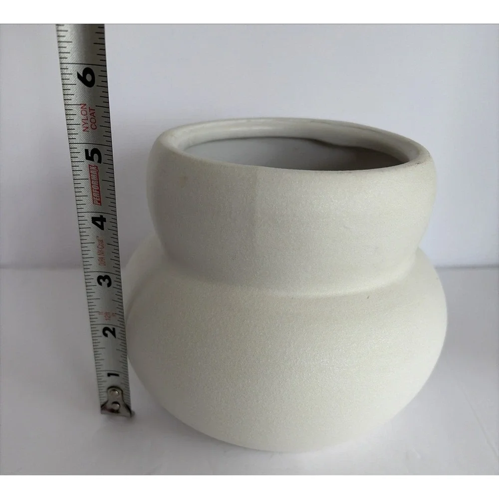 White Matte Ceramic Vase Round Bulbous Minimalist Modern Sleek Beachy Decor